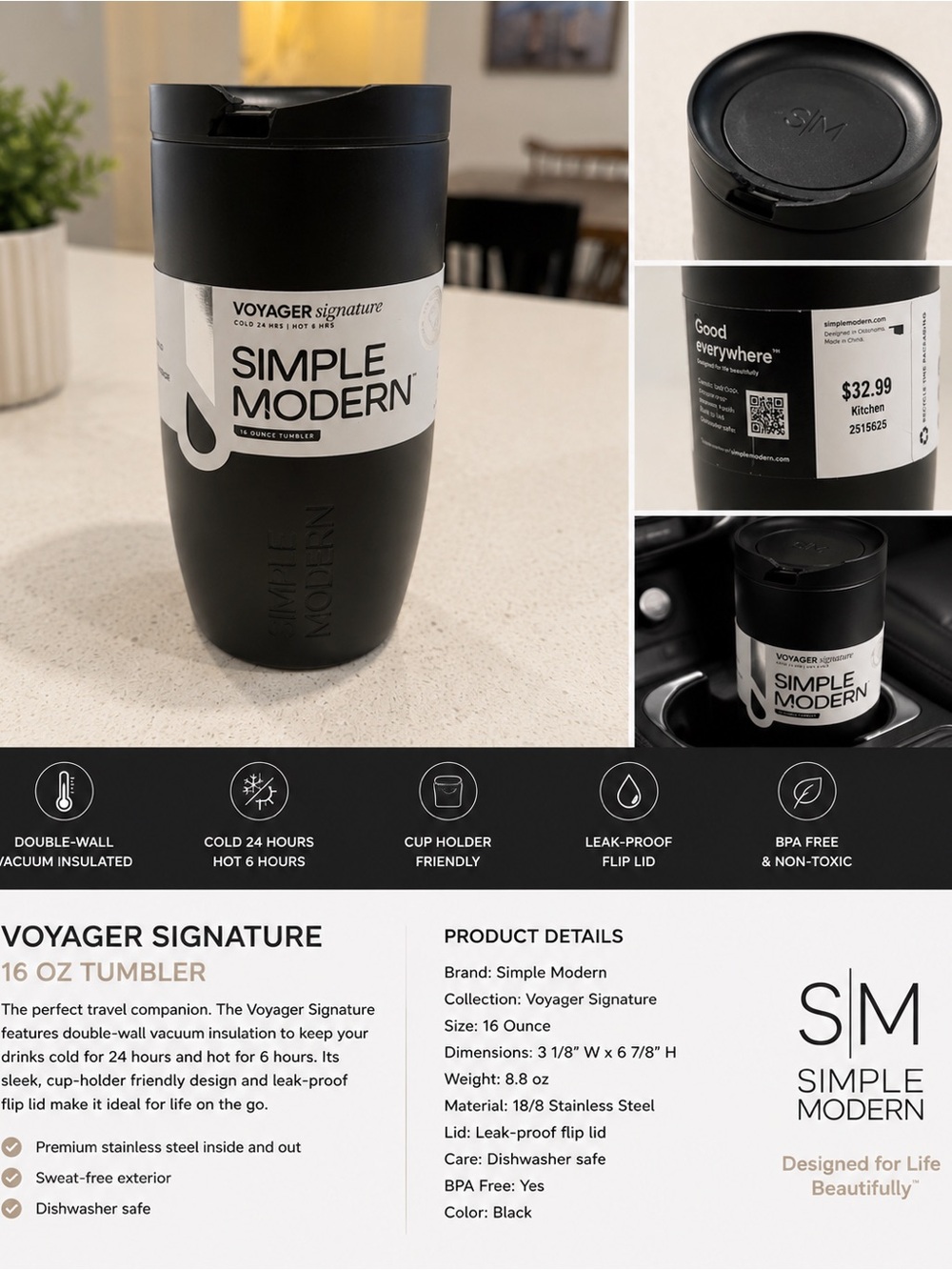 Simple Modern Voyager Signature 16oz Tumbler - Black